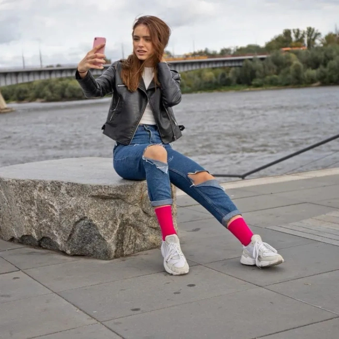 Jednokolorowe Długie Skarpetki Damskie 6 Par